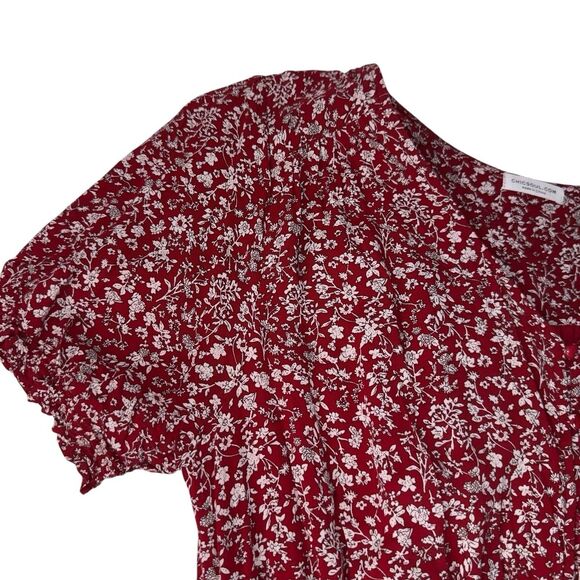 Chic Soul Dress Women’s 1XL Red White Floral Button Front Midi Dress High Low - Picture 4 of 8